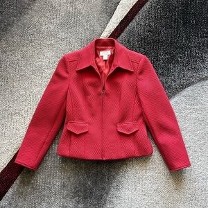 Talbots Petites Red Diamond Quilted Zip Up Blazer